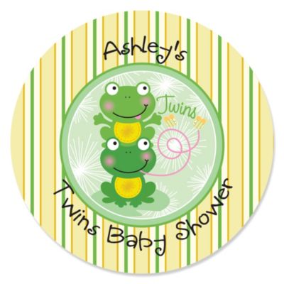 Twin Froggy Frogs - Personalized Baby Shower Sticker Labels - 24 ct