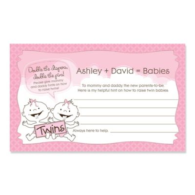 Twin Baby Girls - Personalized Baby Shower Helpful Hint Advice Cards