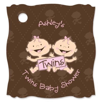 Twin Modern Baby Girls Caucasian  - Personalized Baby Shower Tags - 20 ct