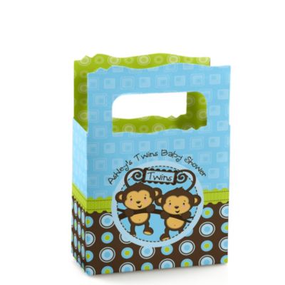 Twin Monkey Boys - Personalized Baby Shower Mini Favor Boxes