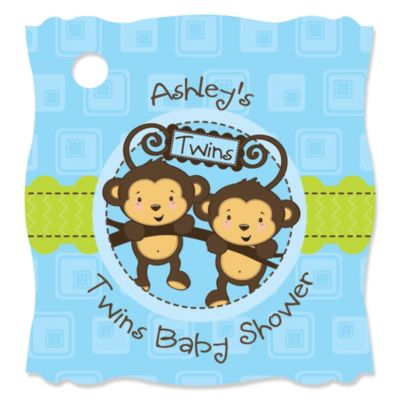 Twin Monkey Boys - Personalized Baby Shower Tags - 20 ct