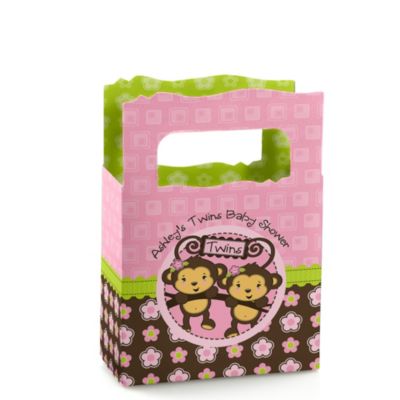 Twin Monkey Girls - Personalized Baby Shower Mini Favor Boxes