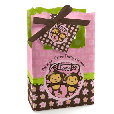 Twin Monkey Girls - Personalized Baby Shower Favor Boxes