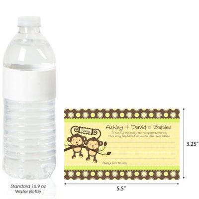 Twin Monkeys Neutral - Personalized Baby Shower Helpful Hint Advice Cards