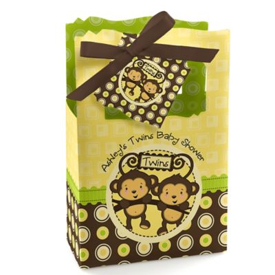 Twin Monkeys Neutral - Personalized Baby Shower Favor Boxes