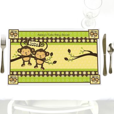 Twin Monkeys Neutral - Personalized Baby Shower Placemats