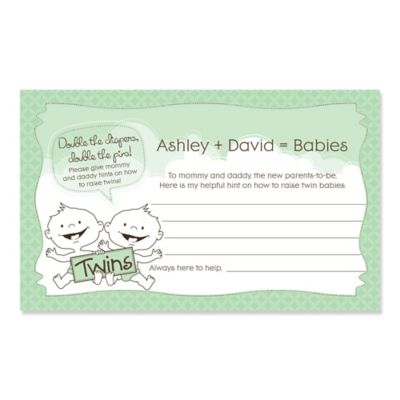 Twin Babies Neutral - Personalized Baby Shower Helpful Hint Advice Cards