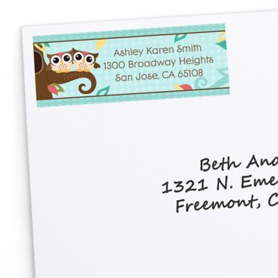 Owl - Look Whooo's Having Twins - Personalized Baby Shower Return Address Labels - 30 ct