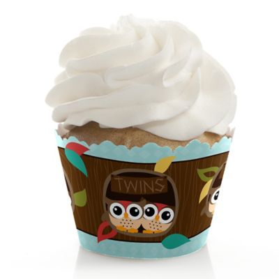 Owl - Look Whooo's Having Twins - Baby Shower Cupcake Wrappers