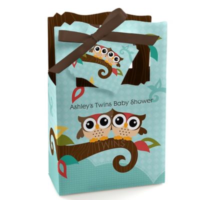 Owl - Look Whooo's Having Twins - Personalized Baby Shower Favor Boxes