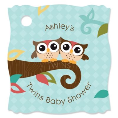 Owl - Look Whooo's Having Twins - Personalized Baby Shower Tags - 20 ct
