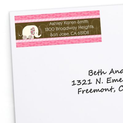 Twin Pink Baby Elephants - Personalized Baby Shower Return Address Labels - 30 ct