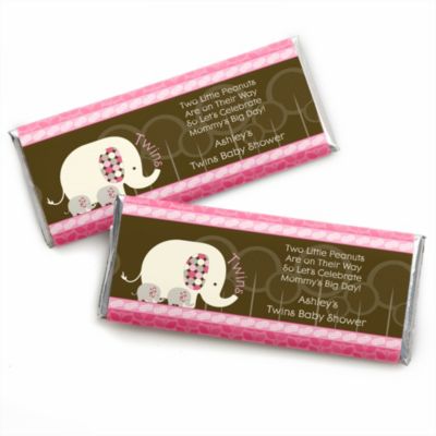 Twin Pink Baby Elephants - Personalized Baby Shower Candy Bar Wrapper Favors
