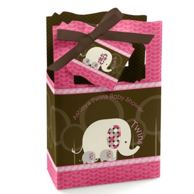 Twin Pink Baby Elephants - Personalized Baby Shower Favor Boxes