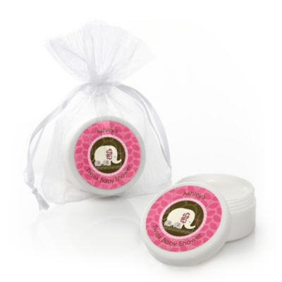 Twin Pink Baby Elephants - Personalized Baby Shower Lip Balm Favors