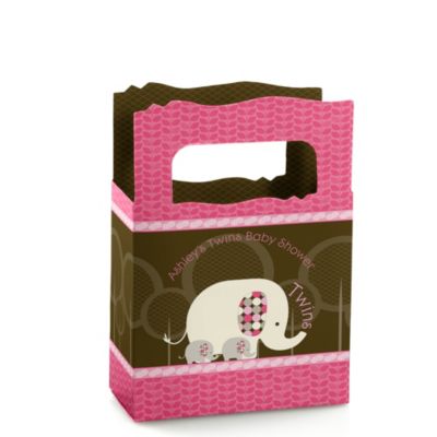 Twin Pink Baby Elephants - Personalized Baby Shower Mini Favor Boxes