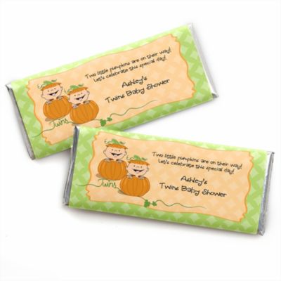 Twin Little Pumpkins Caucasian - Personalized Baby Shower Candy Bar Wrapper Favors