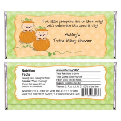 Twin Little Pumpkins Caucasian - Personalized Baby Shower Candy Bar Wrapper Favors