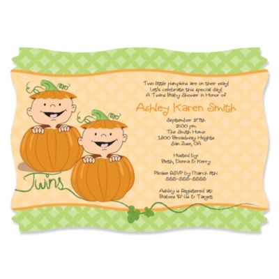 Twin Little Pumpkins Caucasian - Personalized Baby Shower Invitations