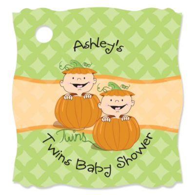 Twin Little Pumpkins Caucasian - Personalized Baby Shower Tags - 20 ct