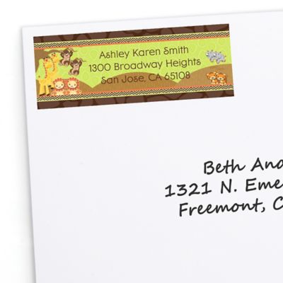 Twins Funfari&trade; - Fun Safari Jungle - Personalized Baby Shower Return Address Labels - 30 ct