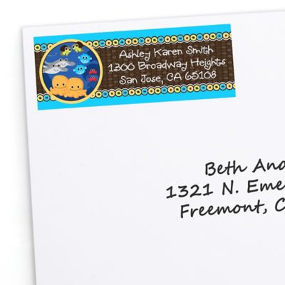 Twin Under The Sea Critters - Personalized Baby Shower Return Address Labels - 30 ct