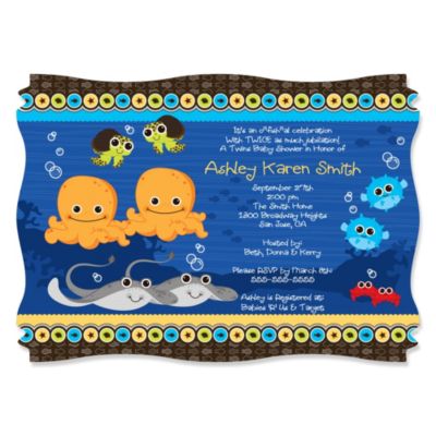 Twin Under The Sea Critters - Personalized Baby Shower Invitations