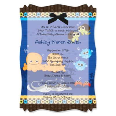 Twin Under The Sea Critters  - Personalized Baby Shower Vellum Overlay Invitations