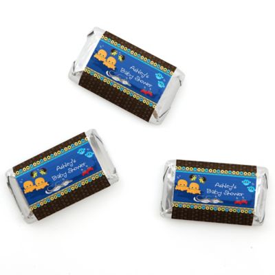 Twin Under The Sea Critters - Personalized Baby Shower Mini Candy Bar Wrapper Favors - 20 ct