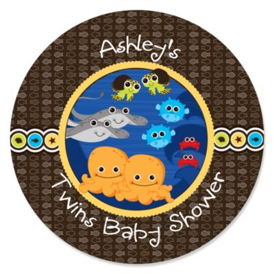 Twin Under The Sea Critters - Personalized Baby Shower Sticker Labels - 24 ct