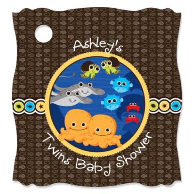 Twin Under The Sea Critters - Personalized Baby Shower Tags - 20 ct