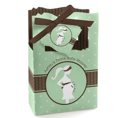 Mommy Silhouette It's Twin Babies - Personalized Baby Shower Favor Boxes