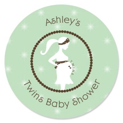 Mommy Silhouette It's Twin Babies - Personalized Baby Shower Sticker Labels - 24 ct
