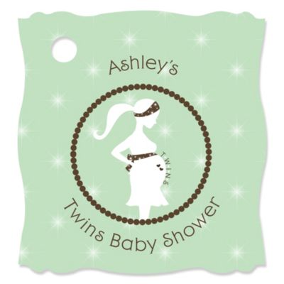 Mommy Silhouette It's Twin Babies - Personalized Baby Shower Tags - 20 ct