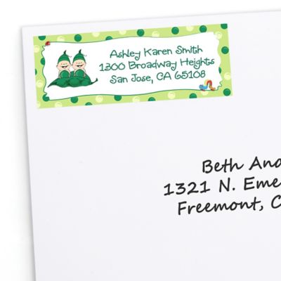 Twins Two Peas in a Pod Caucasian  - Personalized Baby Shower Return Address Labels - 30 ct