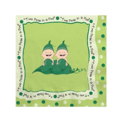 Twins Two Peas in a Pod Caucasian - Baby Shower Beverage Napkins - 16 ct