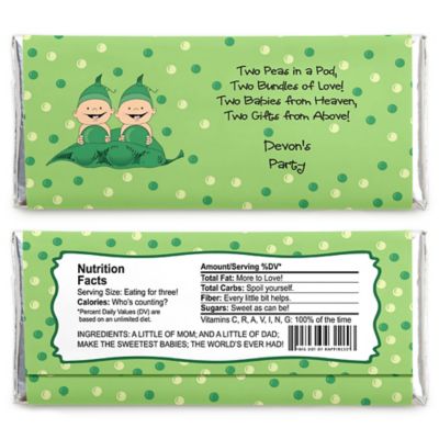 Twins Two Peas in a Pod Caucasian - Personalized Baby Shower Candy Bar Wrapper Favors