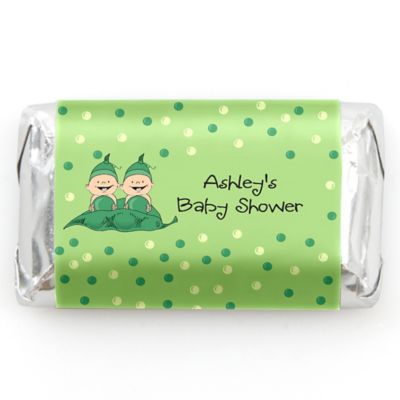 Twins Two Peas in a  Pod Caucasian  - Personalized Baby Shower Mini Candy Bar Wrapper Favors - 20 ct