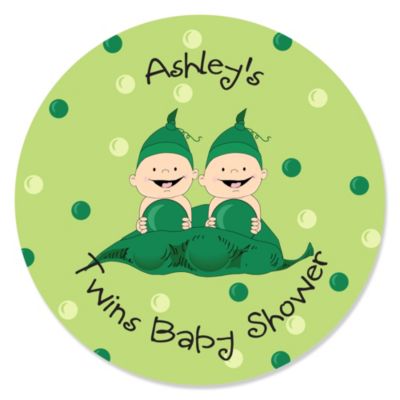 Twins Two Peas in a Pod Caucasian  - Personalized Baby Shower Sticker Labels - 24 ct