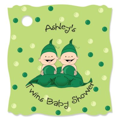 Twins Two Peas In A Pod Caucasian - Personalized Baby Shower Tags - 20 ct