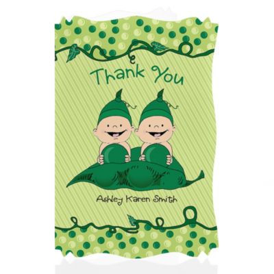 Twins Two Peas in a Pod Caucasian - Personalized Baby Shower Thank You Cards