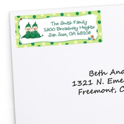 Twins Two Peas in a  Pod Caucasian  - Personalized Birthday Party Return Address Labels - 30 ct