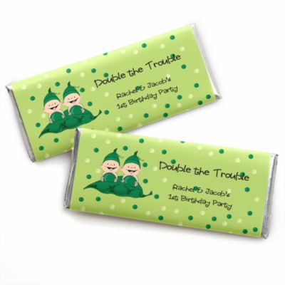 Twins Two Peas in a Pod Caucasian - Personalized Birthday Party Candy Bar Wrapper Favors