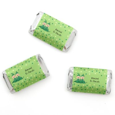 Twins Two Peas in a Pod Caucasian - Personalized Birthday Party Mini Candy Bar Wrapper Favors - 20 ct