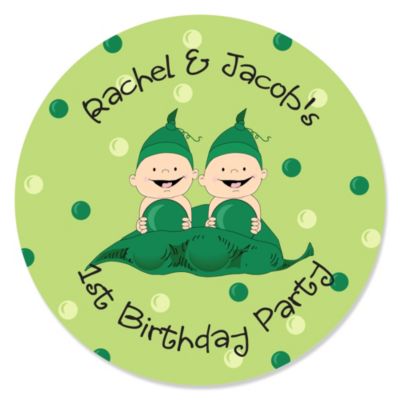 Twins Two Peas in a Pod Caucasian - Personalized Birthday Party Sticker Labels - 24 ct