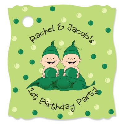 Twins Two Peas in a  Pod Caucasian  - Personalized Birthday Party Tags - 20 ct