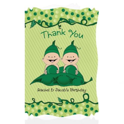 Twins Two Peas in a Pod Caucasian - Personalized Birthday Party Thank You Cards