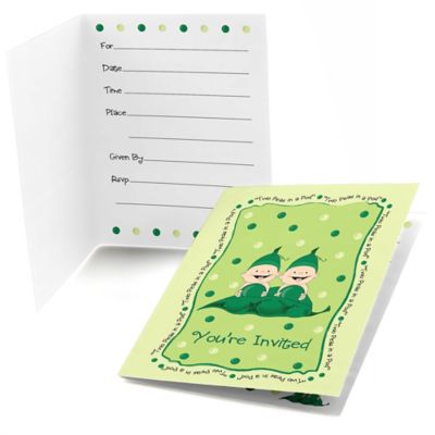 Twins Two Peas in a Pod Caucasian - Baby Shower Fill In Invitations - 8 ct
