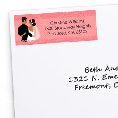 Custom Wedding Couples Coral - Personalized Bridal Shower Return Address Labels - 30 ct