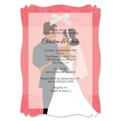 Custom Wedding Couples Coral - Personalized Bridal Shower Vellum Overlay Invitations